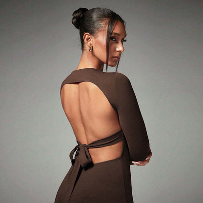 Damen Maxikleid Langarm Seitenschlitz Norvielle