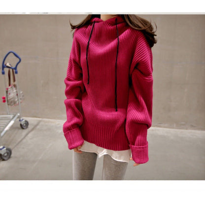 Damen Oversized Strickpullover mit Kapuze