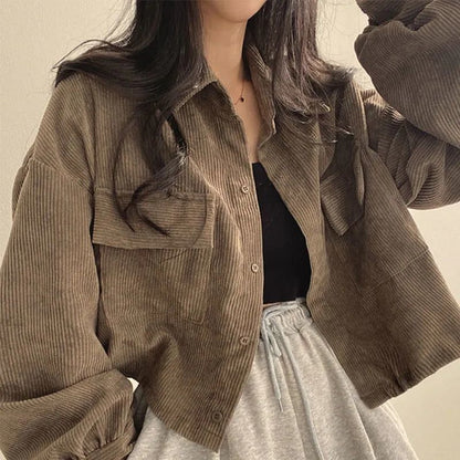 Damen Cordjacke Voluminöse Ärmel Norvielle