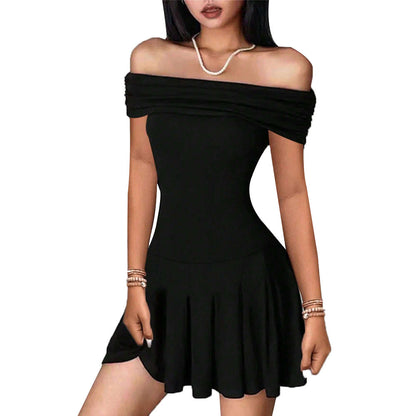 Damen Minikleid Off-Shoulder Wickeldetail Elegantes Kleid