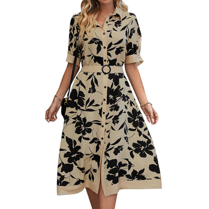 Damen Midikleid Floralmuster Taillengürtel Norvielle