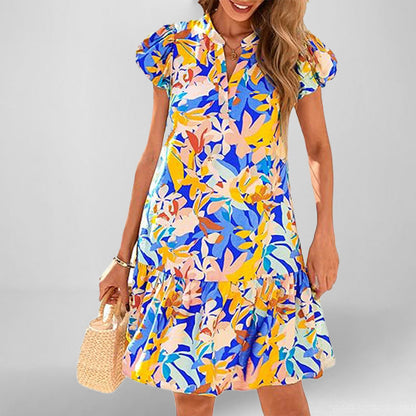 Damen Kurzarm Kleid Fließend Rüschensaum Norvielle