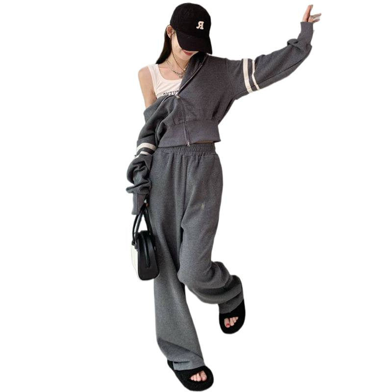 Damen Sportset Hoodie Jogginghose Baumwolle Weite Passform