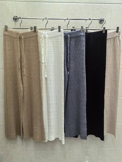 Damen Sommerhose Weite Elastischer Bund Streifenmuster Beige