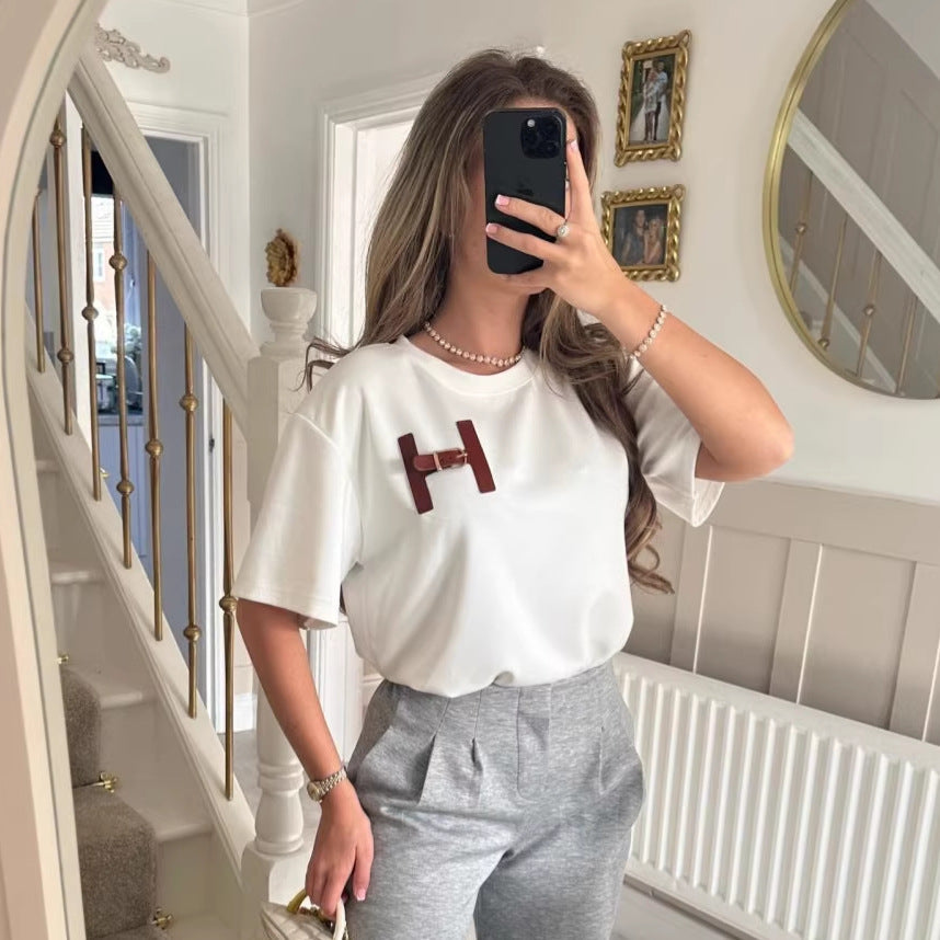 Damen T-Shirt Lässiger Schnitt Baumwolle Weiß