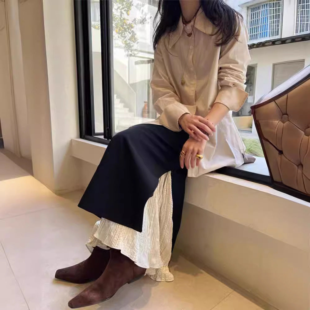 Damen Maxi-Rock mit Schlitzen und Lagenlook