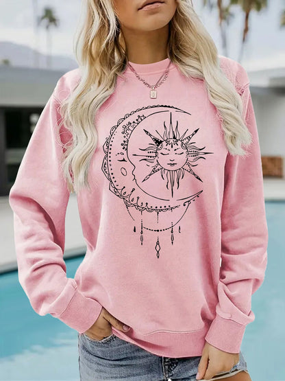 Damen Sweatshirt Sonnen-Mond-Motiv Baumwolle Norvielle