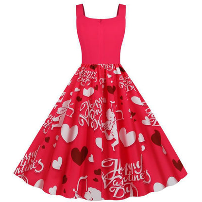 Damen Swing-Kleid mit Herzmotiven Rosa