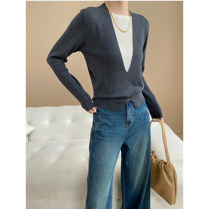 Damen Pullover V-Ausschnitt Feine Textur Norvielle