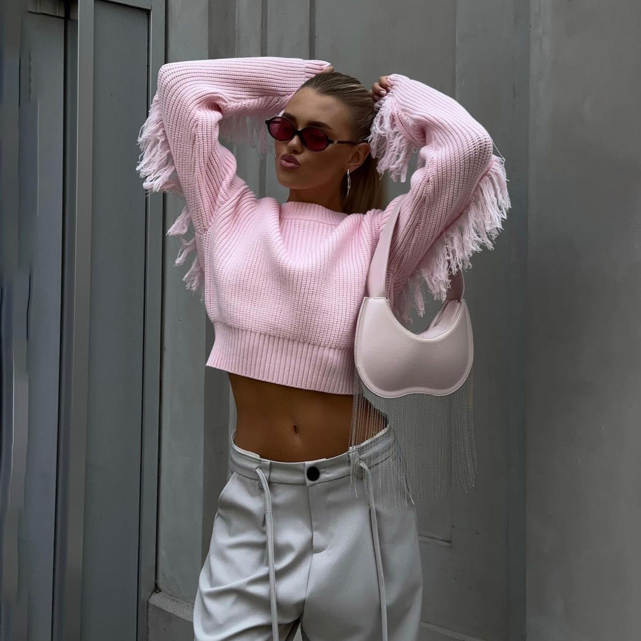Damen Crop-Pullover mit Fransen Norvielle - Norvielle
