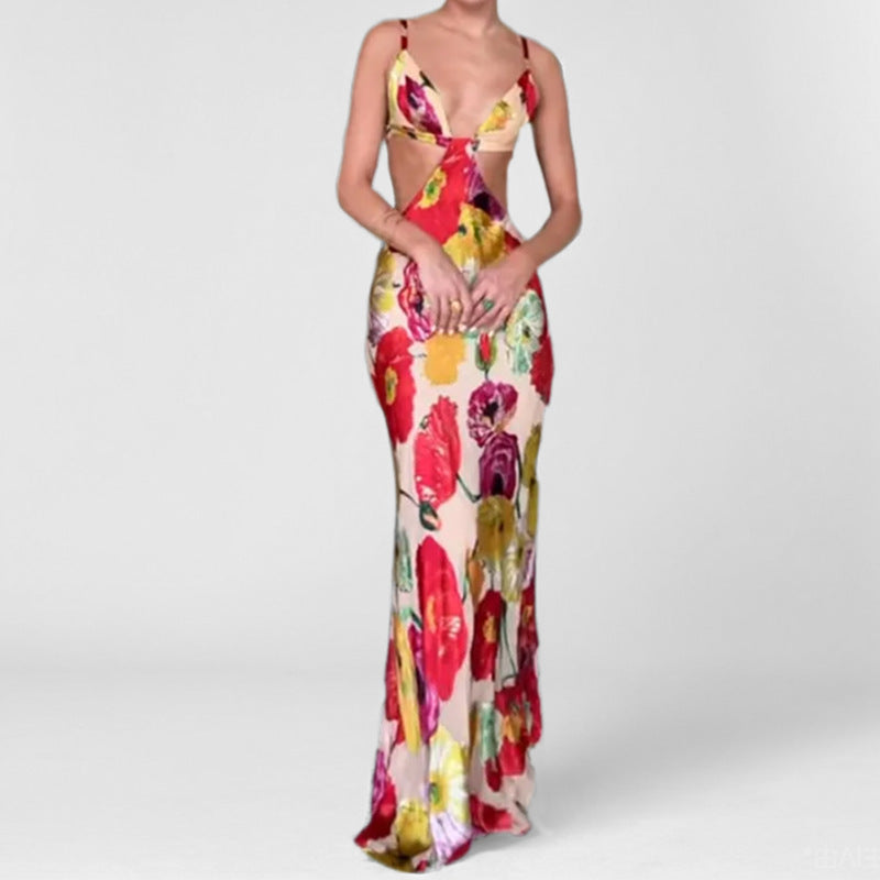 Damen Maxikleid Floralmuster Cut-Out-Design Norvielle