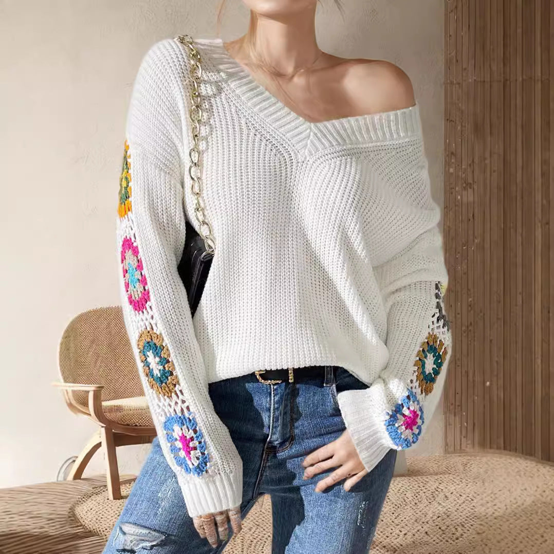 Damen Strickpullover Norvielle mit Häkelmotiven