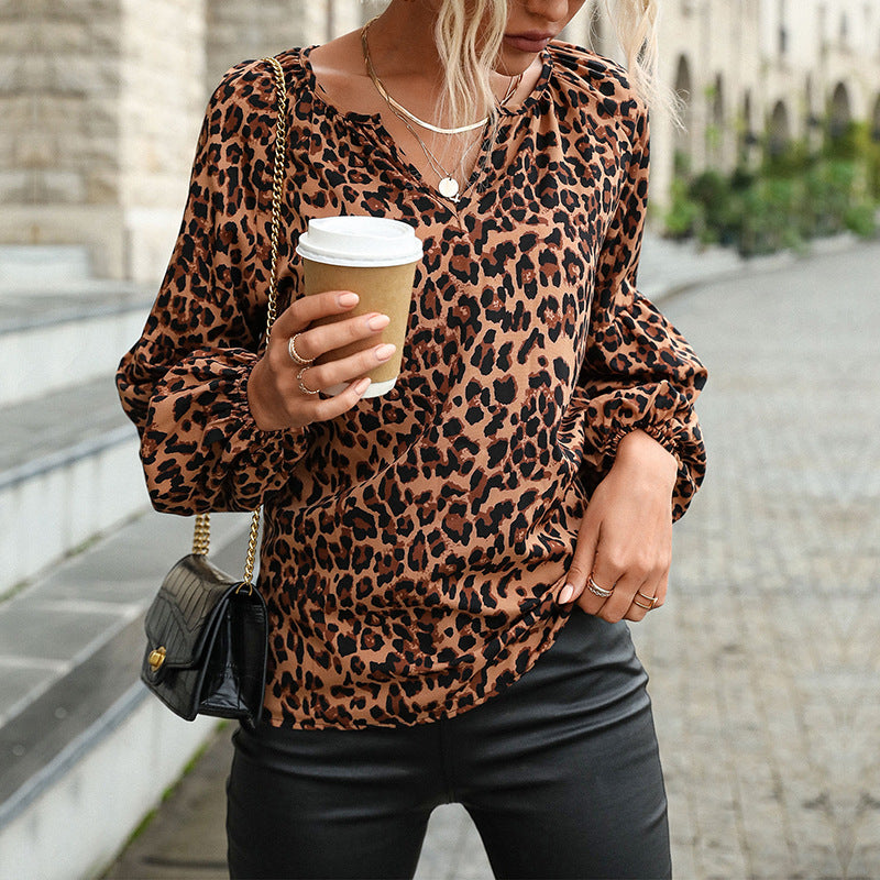 Damen Leopardenbluse mit Puffärmeln Norvielle