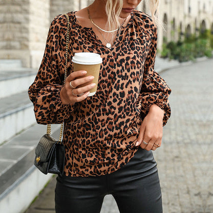 Damen Leopardenbluse mit Puffärmeln Norvielle