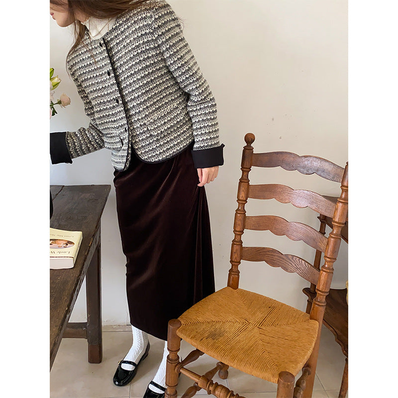 Damenjacke Tweed-Look Rundhalsausschnitt Norvielle