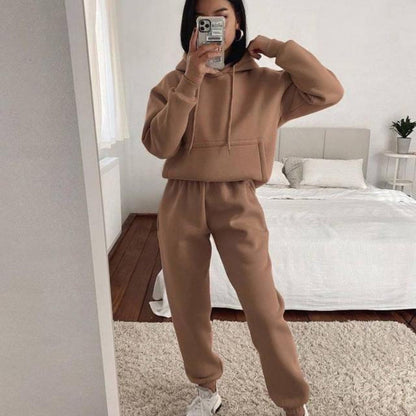 Damen Fleece-Joggingset mit Kapuze Elastisch Norvielle