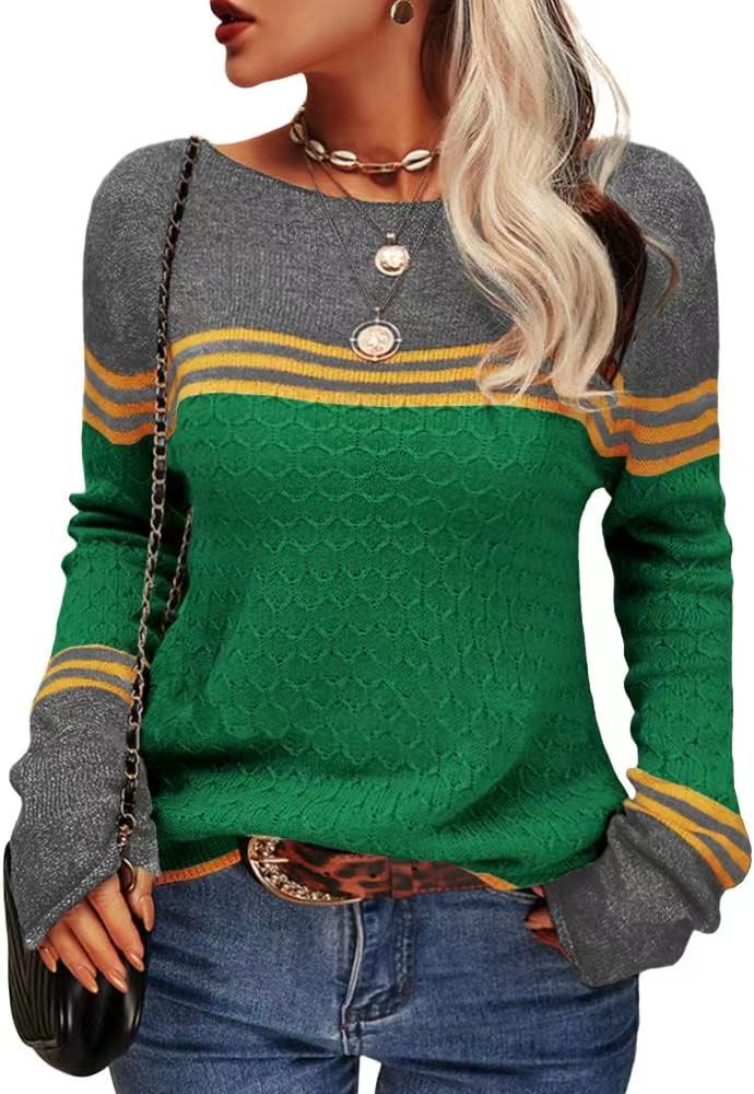 Damen Strickpullover Kontrastfarben Einzigartige Textur Norvielle