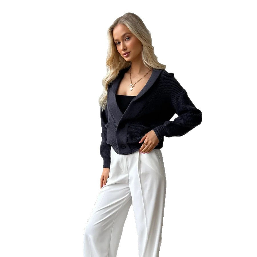 Damen Strickjacke Schalkragen Knopf Norvielle