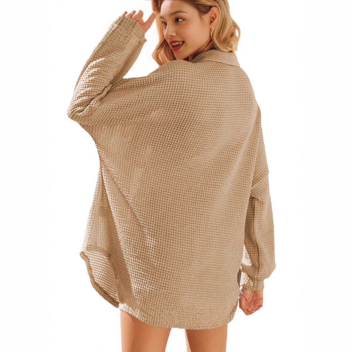 Damen Oversized Hemdjacke Waffelmuster Norvielle