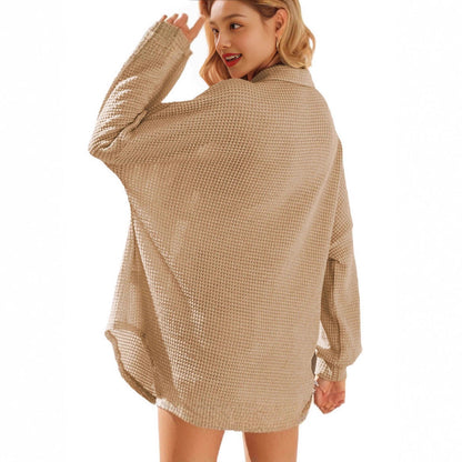 Damen Oversized Hemdjacke Waffelmuster Norvielle