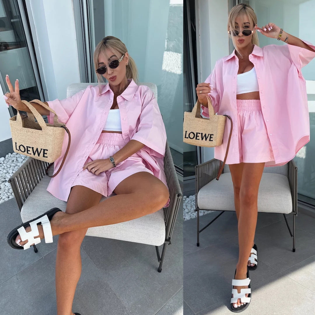 Damen Kurzarm-Bluse und Shorts Set Tragekomfort Norvielle