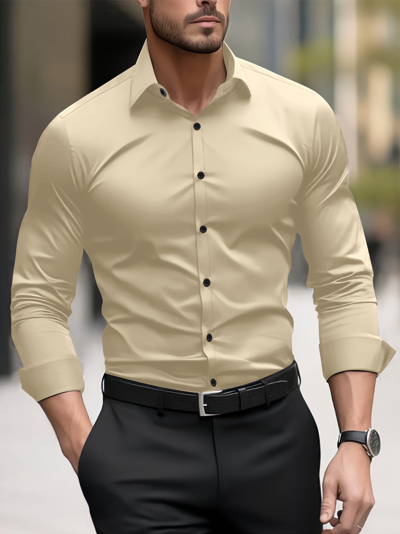 Herren Slim-Fit Langarmhemd Moderner Schnitt Elegantes Design