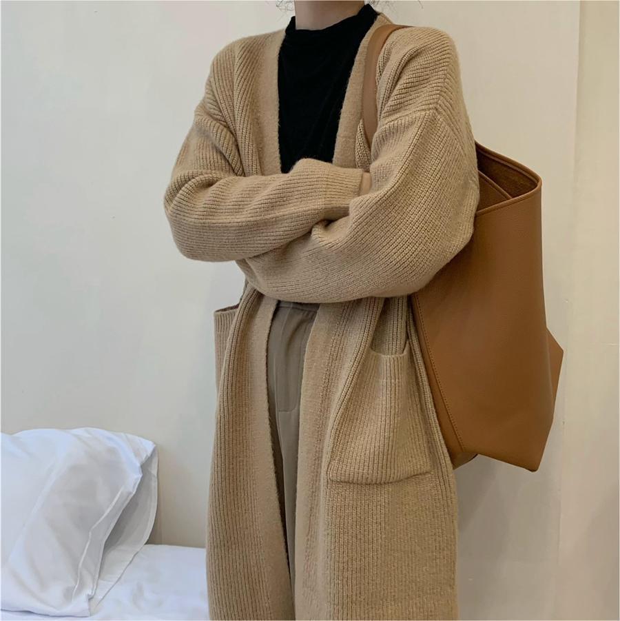 Damen Strickmantel Offene Fronten Großzügige Taschen - Norvielle