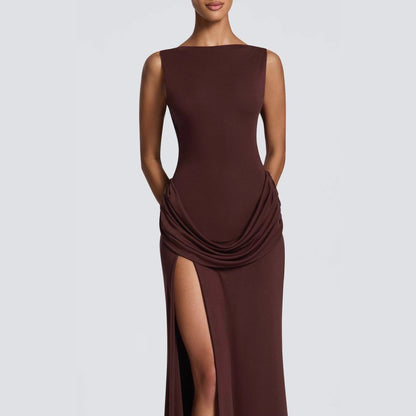 Damen Maxikleid Elegantes Design mit Drapierung und Hochschlitz
