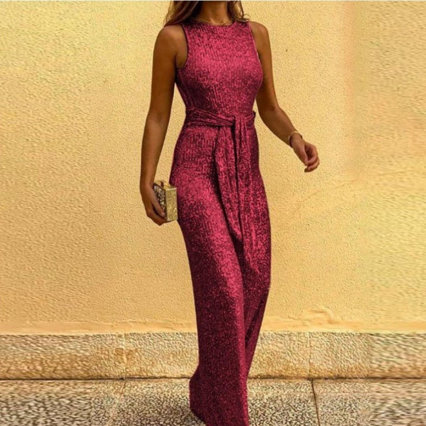 Damen Maxikleid mit Paillettenbesatz und Taillenbindung Norvielle