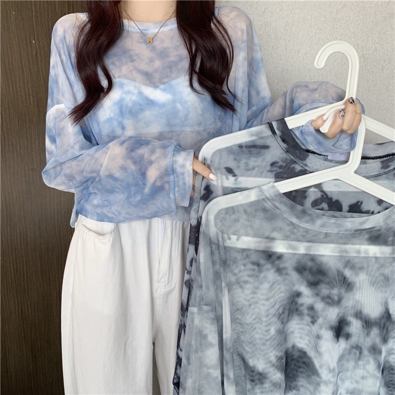 Damen Longsleeve-Oberteil Transparent Tie-Dye-Muster - Norvielle