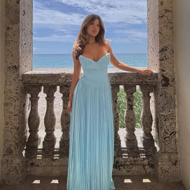 Damen Maxikleid Plissee Herzförmig Norvielle