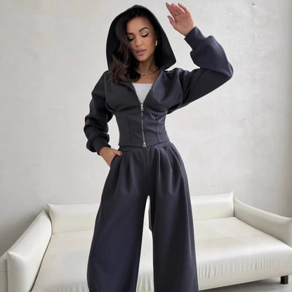 Damen Urban Hoodie Set Cropped mit weiter Hose