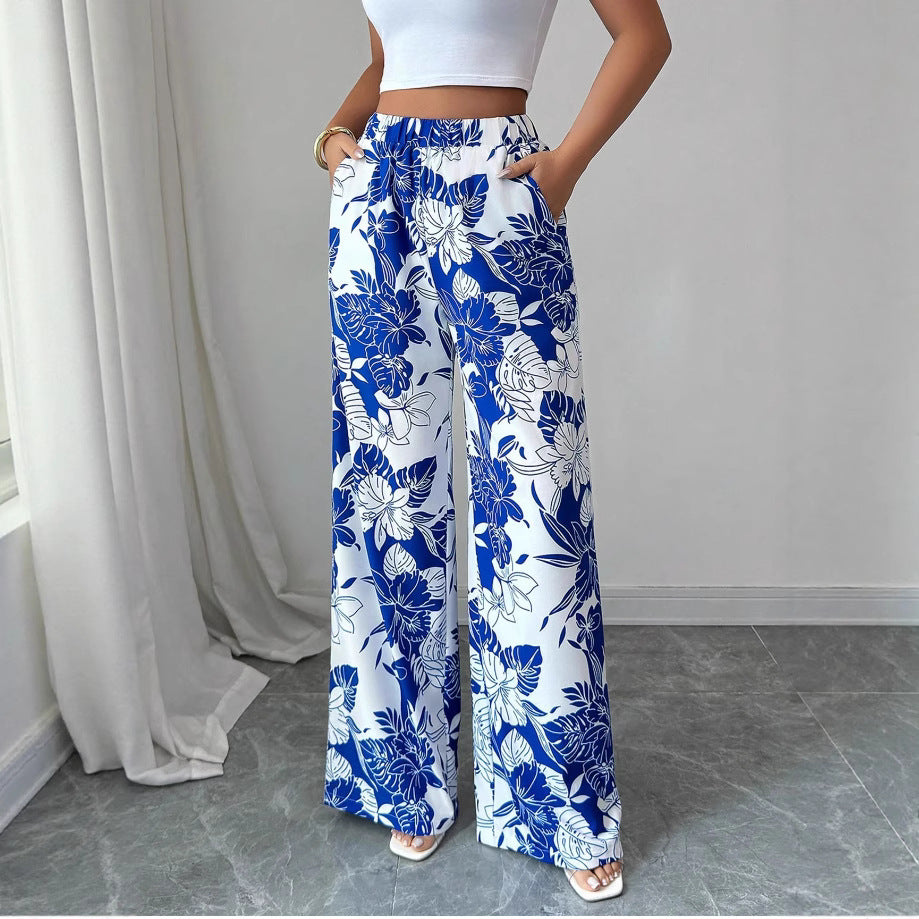 Damen Palazzo-Hose Florales Design Hochtailliert Norvielle