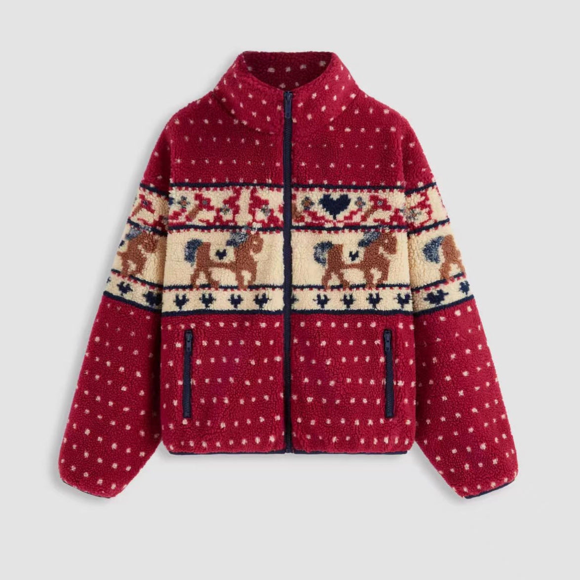 Damen Fleecejacke Tiermuster Hochkragen Schwarz Norvielle - Norvielle