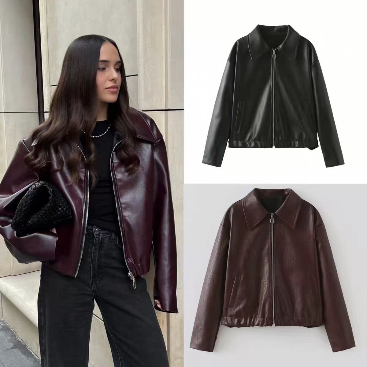 Damen Kunstlederjacke mit Kragen