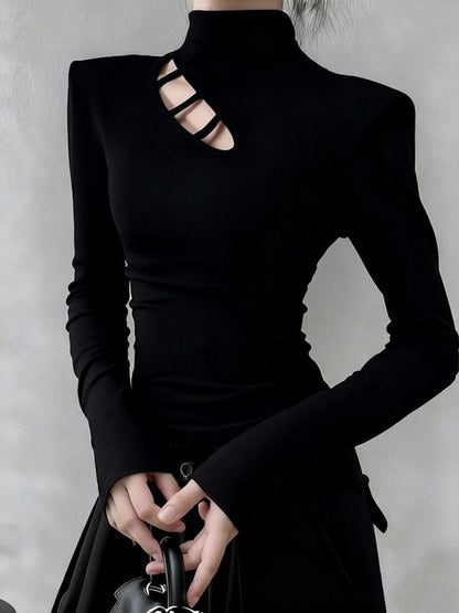Damen Langarm-T-Shirt Asymmetrischer Ausschnitt Norvielle