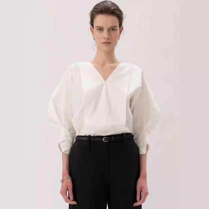 Damen Bluse V-Ausschnitt Voluminöse Ärmel Norvielle - Norvielle