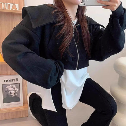 Damen Cropped Sweatjacke Großzügiger Kragen Norvielle