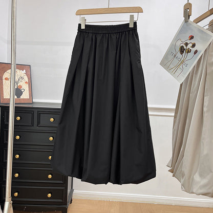 Damen Midirock Elastischer Bund Voluminöser Schnitt
