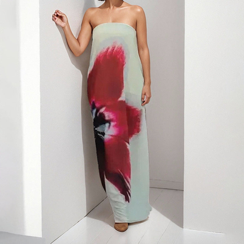 Damen Maxikleid Strapless Floralmuster Fließend Norvielle