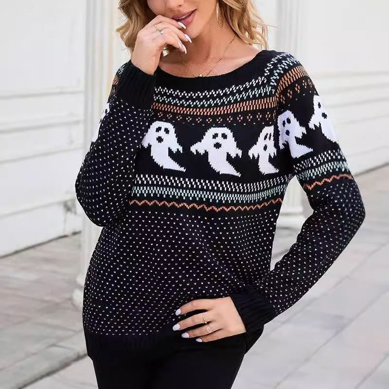 Damen Pullover Geistermotiv Norvielle Gestrickt