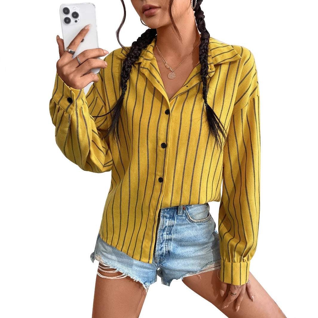 Damen Hemdbluse Streifen Leichter Stoff Bequem Weiß