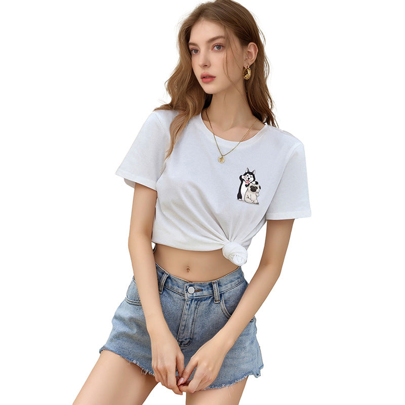 Damen T-Shirt Baumwolle Tiermuster Weiß