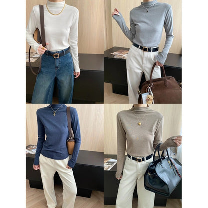 Damen Langarmshirt Stehkragen Elegantes Design Norvielle