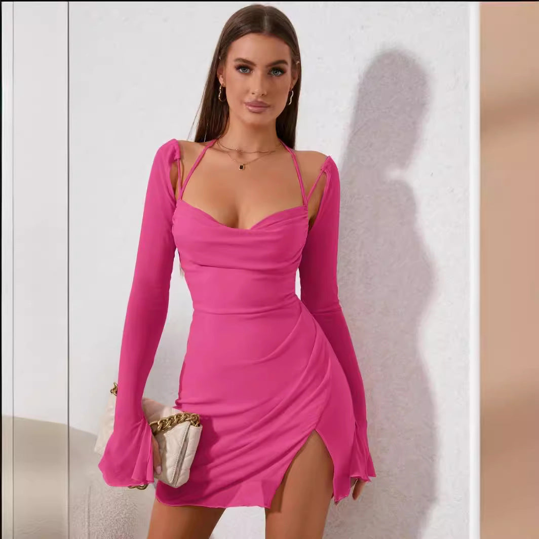 Damen Kleid Langarm Figurbetont