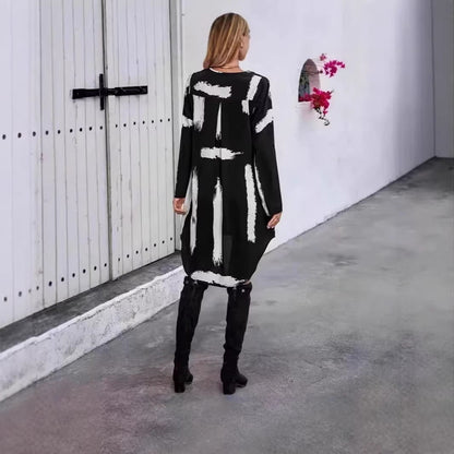 Damen Langarmkleid mit Pinselstrich-Design und kreativem Muster