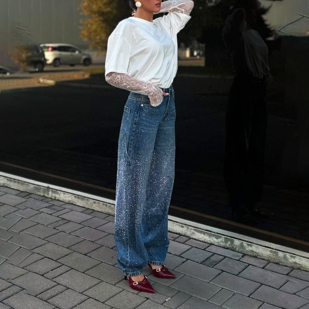 Damen Oversized T-Shirt Spitzenärmel Weiß - Norvielle