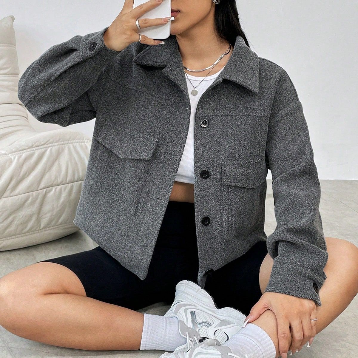 Damen Oversized Jacke aus Norvielle mit Taschen und - Norvielle