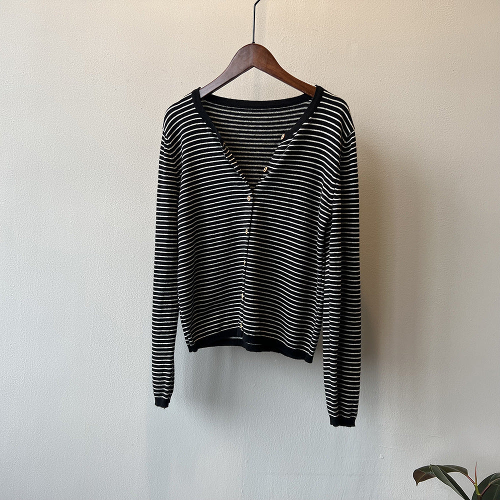 Damen Langarmshirt Maritimes Streifenmuster Baumwolle