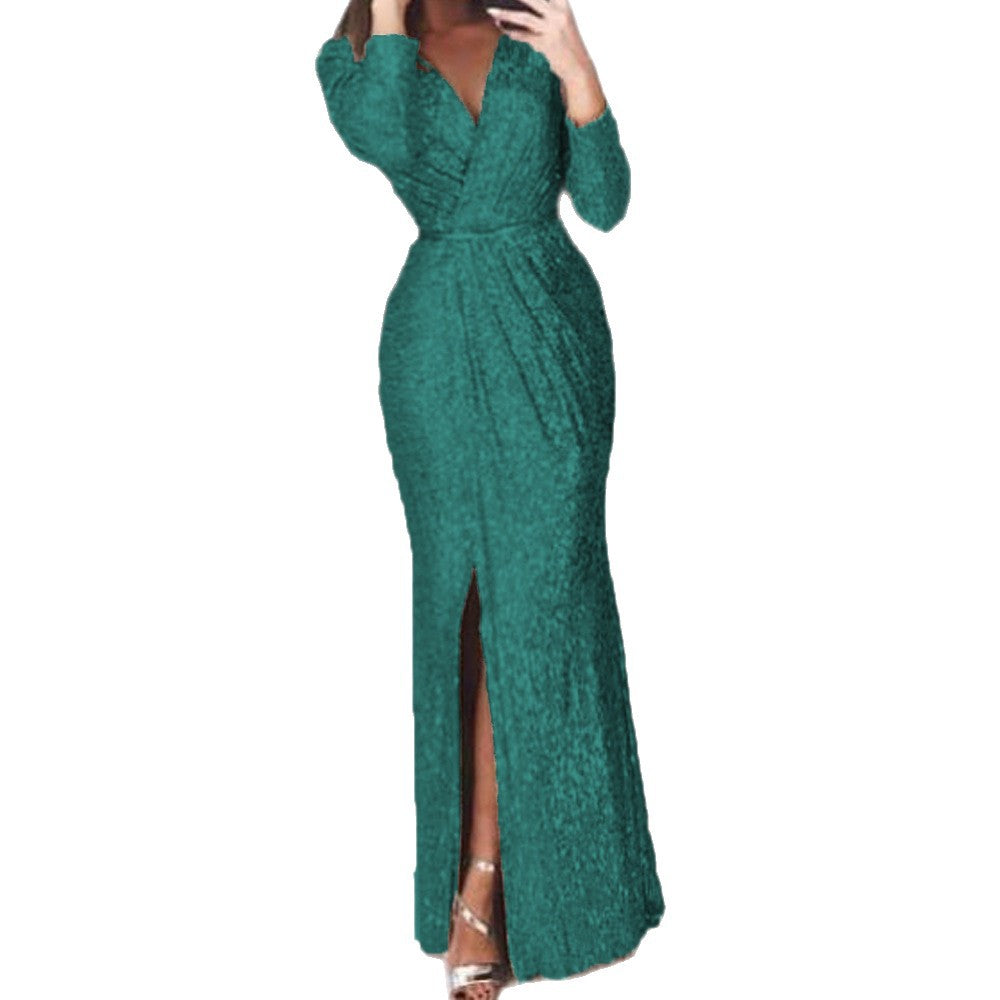 Damen Abendkleid Lang Wickelschnitt Schlitz Norvielle